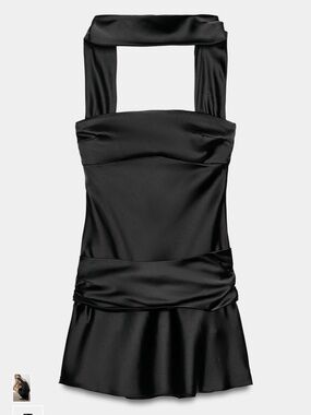 Black Satin Halter-Style Mini Dress